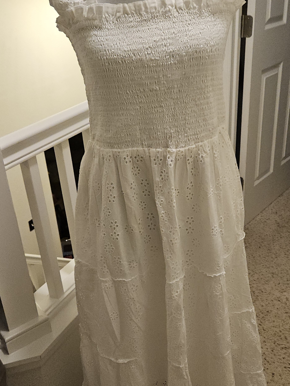 Quince 100% Organic Cotton Eyelet Smocked Midi Dress/ White -Style LB53762-RK001